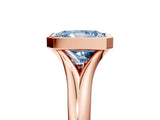 Rose gold Bezel Set Fancy Blue Radiant  Solitaire Diamond Ring with Smooth Band