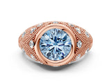 Rose gold Bezel Set Fancy Blue Round Cut Diamond Milgrain Band Ring
