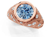 Rose gold Bezel Set Fancy Blue Round Cut Diamond Milgrain Band Ring_1