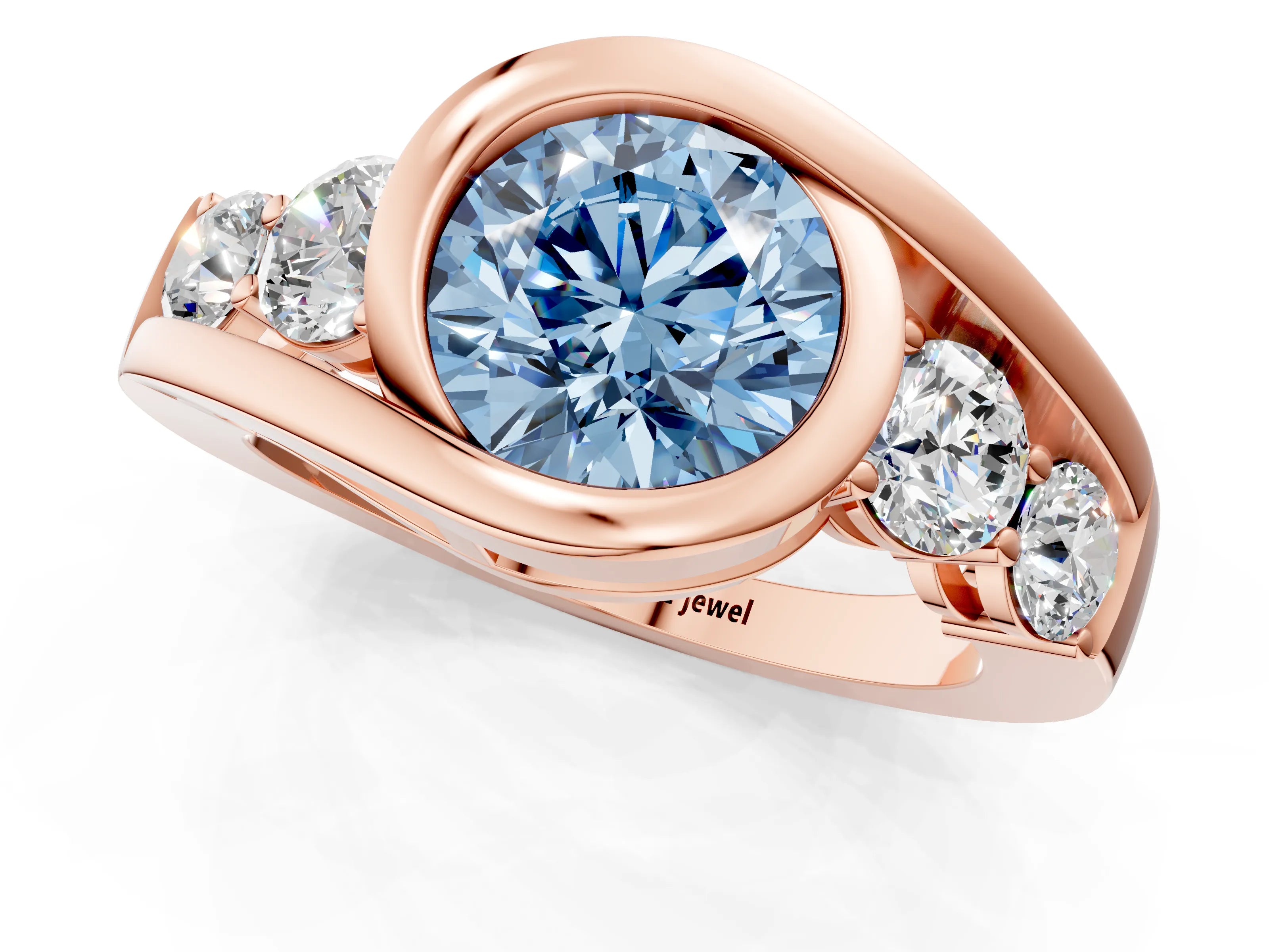 Rose gold Bezel Set Fancy Blue Round Cut Diamond Split Shank Ring_1