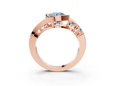 Rose gold Bezel Set Fancy Blue Round Cut Diamond Split Shank Ring_3