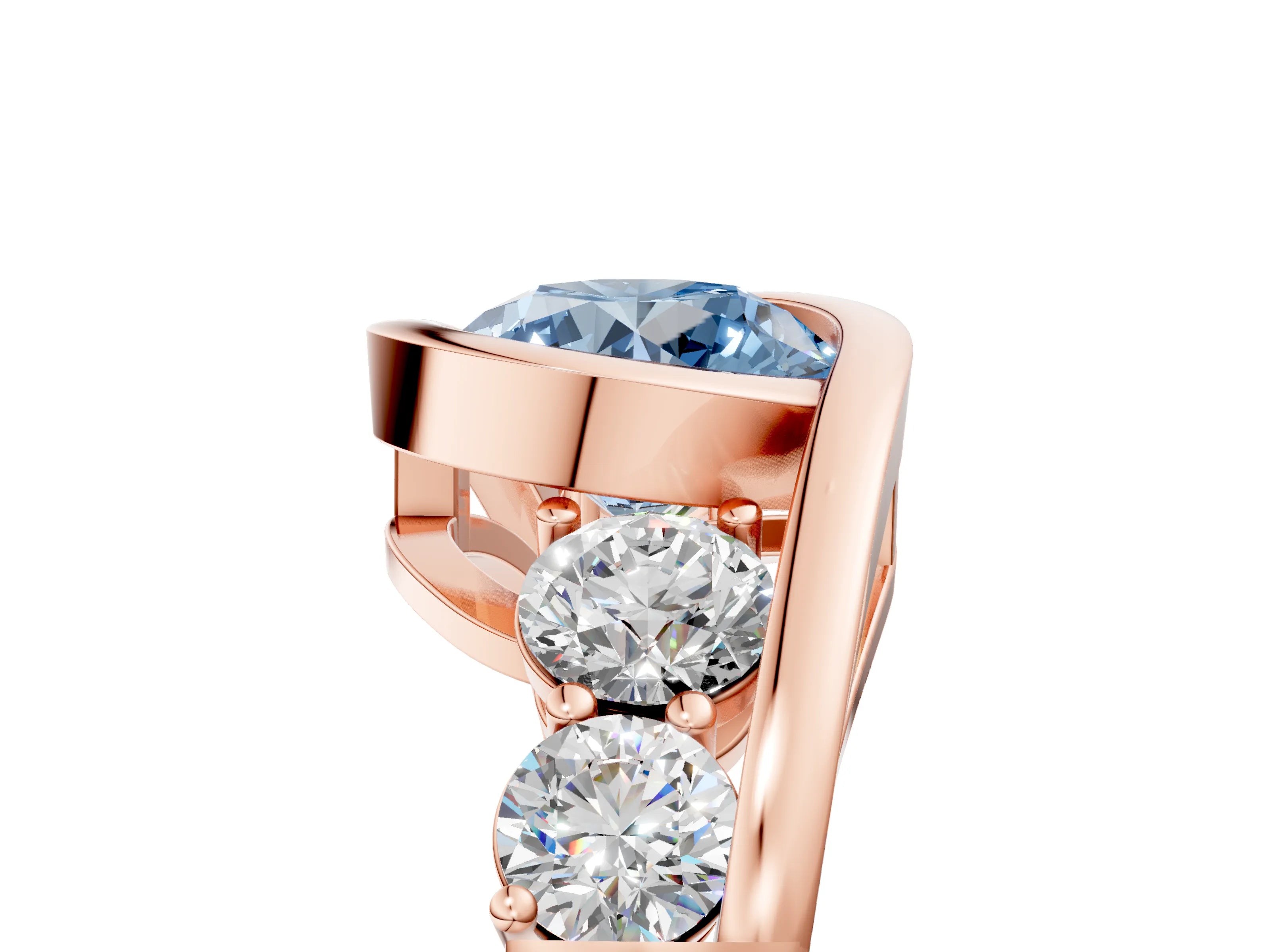 Rose gold Bezel Set Fancy Blue Round Cut Diamond Split Shank Ring_5