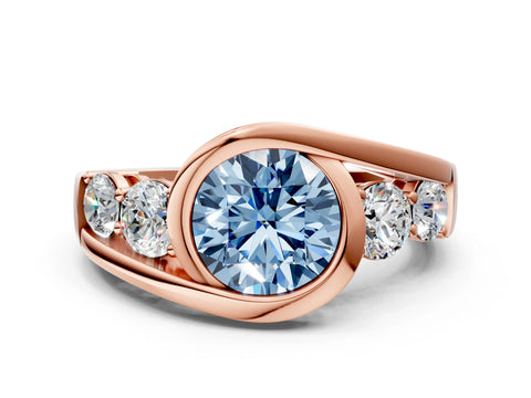 Rose gold Bezel Set Fancy Blue Round Cut Diamond Split Shank Ring
