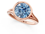 Rose gold Bezel Set Fancy Blue Round  Cut Solitaire Ring with Tapered Band 1
