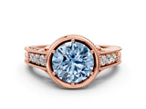 Rose gold Bezel Set Fancy Blue Round  Diamond Milgrain Pave Engagement Ring_33