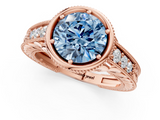 Rose gold Bezel Set Fancy Blue Round  Diamond Milgrain Pave Engagement Ring_34