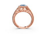 Rose gold Bezel Set Fancy Blue Round  Diamond Milgrain Pave Engagement Ring_36