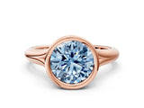 Rose gold Bezel Set Fancy Blue Round  Solitaire Diamond Ring with Smooth Band 1