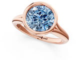 Rose gold Bezel Set Fancy Blue Round  Solitaire Diamond Ring with Smooth Band 2