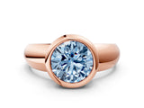 Rose gold Bezel Set Fancy Blue Round  Solitaire Ring with Wide Band 1