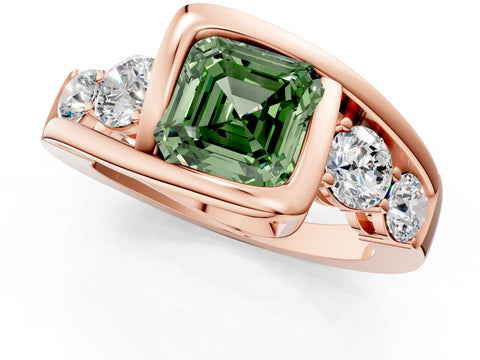 Rose gold Bezel Set Fancy Green Asscher Cut Diamond Split Shank Ring_1
