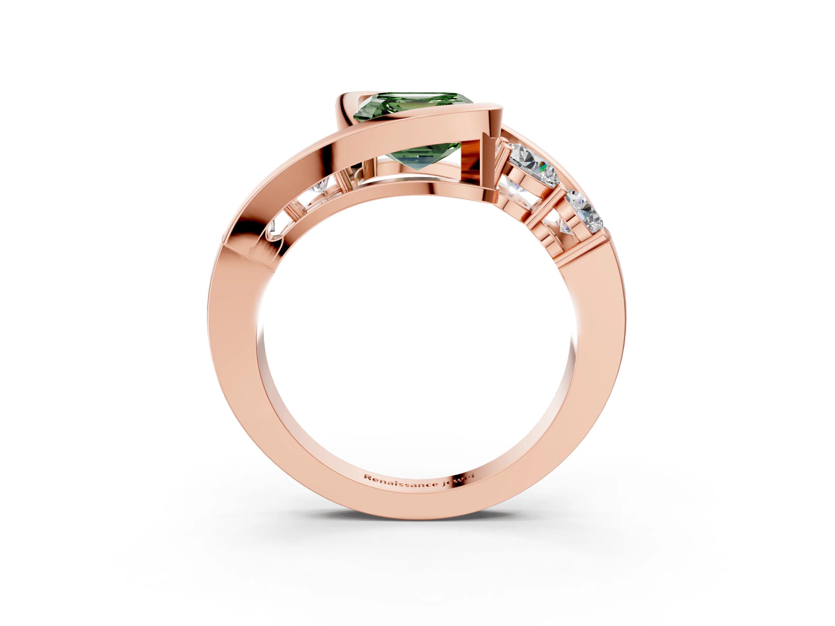 Rose gold Bezel Set Fancy Green Asscher Cut Diamond Split Shank Ring_3