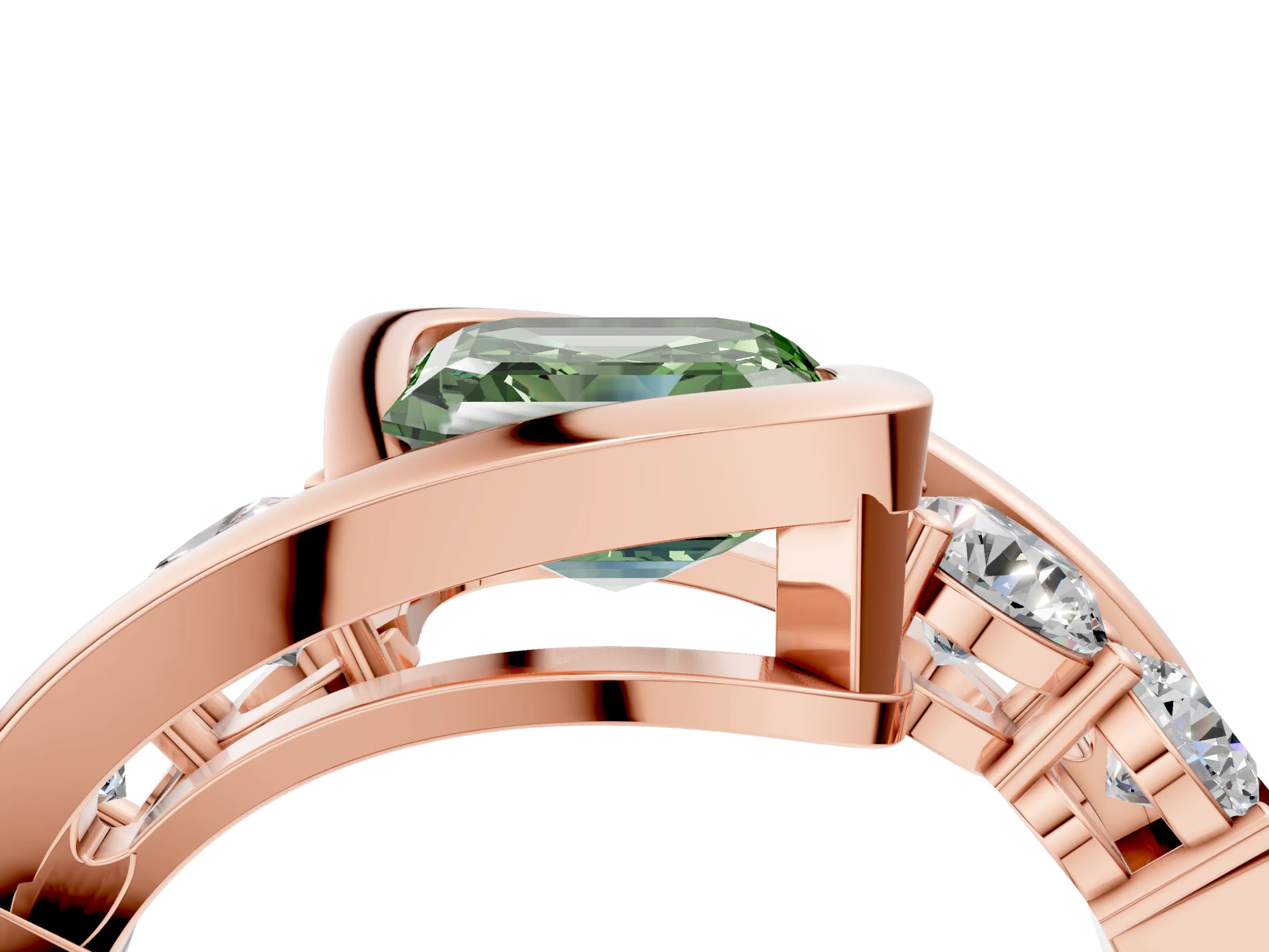 Rose gold Bezel Set Fancy Green Asscher Cut Diamond Split Shank Ring_4