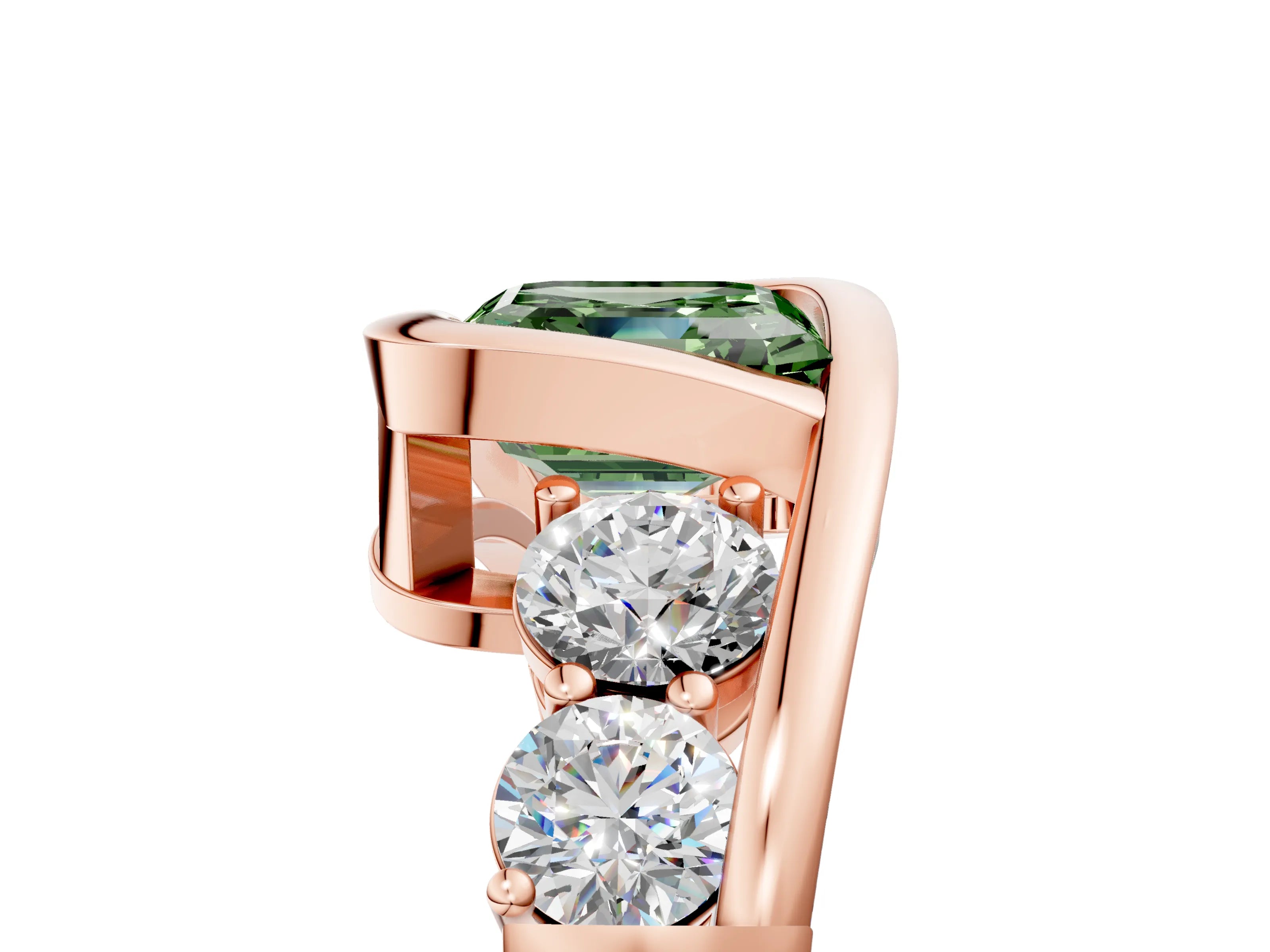 Rose gold Bezel Set Fancy Green Asscher Cut Diamond Split Shank Ring_5