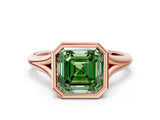 Rose gold Bezel Set Fancy Green Asscher  Cut Solitaire Ring with Tapered Band 1