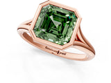 Rose gold Bezel Set Fancy Green Asscher  Cut Solitaire Ring with Tapered Band 2