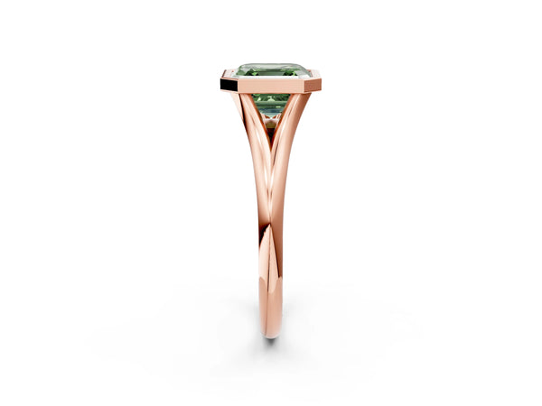 Rose Gold Asscher Cut Bezel Engagement Ring Setting for Fancy Green Center