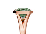 Rose gold Bezel Set Fancy Green Asscher  Cut Solitaire Ring with Tapered Band