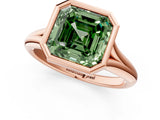Rose gold Bezel Set Fancy Green Asscher  Solitaire Diamond Ring with Smooth Band 1