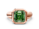 Rose gold Bezel Set Fancy Green Asscher  Solitaire Ring with Wide Band 1