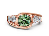 Rose gold Bezel Set Fancy Green Cushion Cut Diamond Split Shank Ring