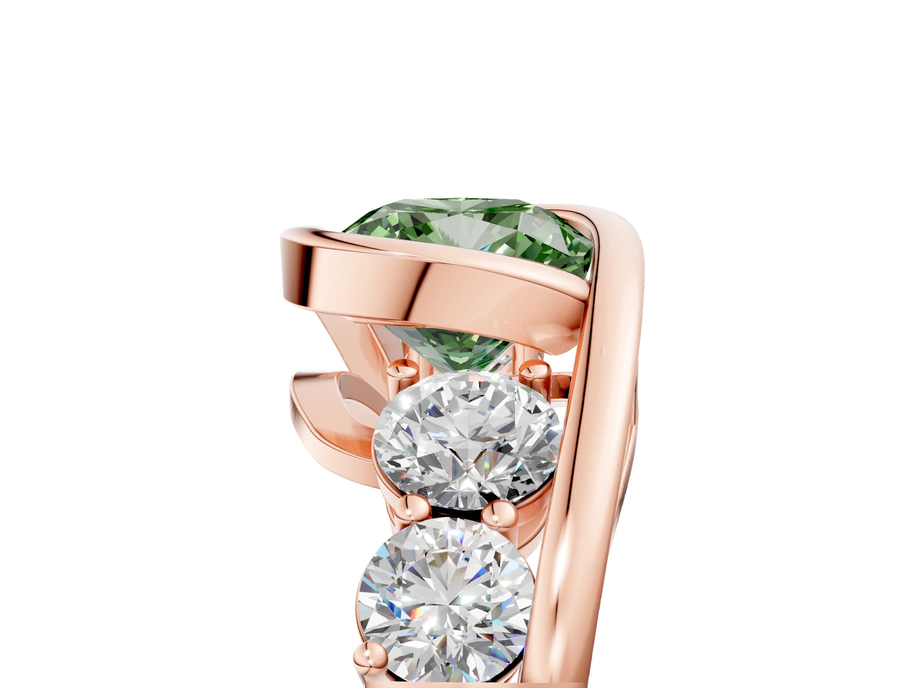 Rose gold Bezel Set Fancy Green Cushion Cut Diamond Split Shank Ring_5