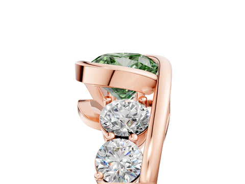 Rose gold Bezel Set Fancy Green Cushion Cut Diamond Split Shank Ring_5