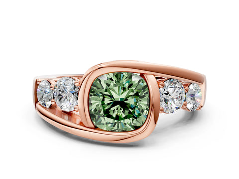 Rose gold Bezel Set Fancy Green Cushion Cut Diamond Split Shank Ring