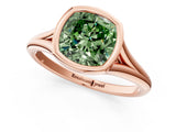 Rose gold Bezel Set Fancy Green Cushion  Cut Solitaire Ring with Tapered Band 1