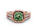 Rose gold Bezel Set Fancy Green Cushion  Diamond Milgrain Pave Engagement Ring_34