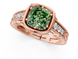 Rose gold Bezel Set Fancy Green Cushion  Diamond Milgrain Pave Engagement Ring_35