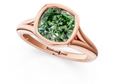 Rose gold Bezel Set Fancy Green Cushion  Solitaire Diamond Ring with Smooth Band 1
