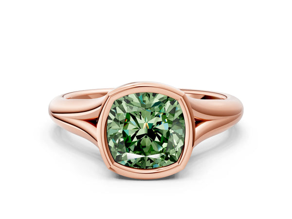 Rose Gold Cushion Cut Bezel Solitaire Engagement Ring Setting for Fancy Green Center