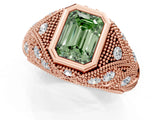 Rose gold Bezel Set Fancy Green Emerald Cut Diamond Milgrain Band Ring_1