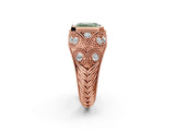 Rose gold Bezel Set Fancy Green Emerald Cut Diamond Milgrain Band Ring_2
