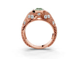 Rose gold Bezel Set Fancy Green Emerald Cut Diamond Milgrain Band Ring_3