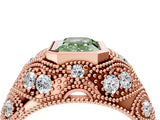 Rose gold Bezel Set Fancy Green Emerald Cut Diamond Milgrain Band Ring_4