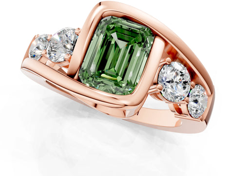 Rose gold Bezel Set Fancy Green Emerald Cut Diamond Split Shank Ring_1