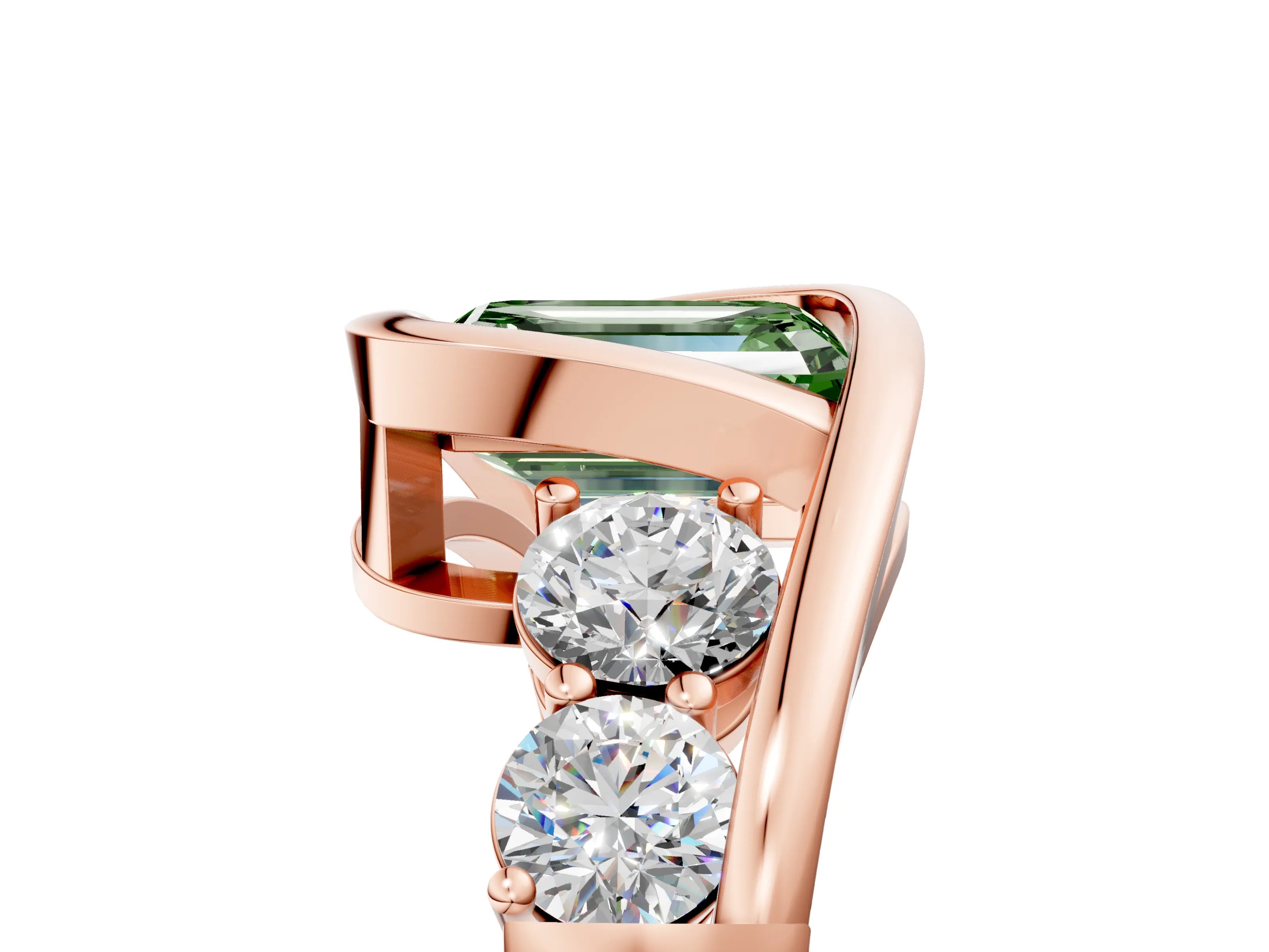 Rose gold Bezel Set Fancy Green Emerald Cut Diamond Split Shank Ring_5