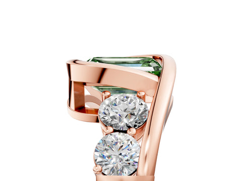 Rose gold Bezel Set Fancy Green Emerald Cut Diamond Split Shank Ring_5