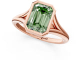 Rose gold Bezel Set Fancy Green Emerald  Cut Solitaire Ring with Tapered Band 2