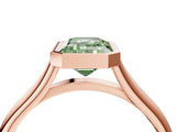 Rose gold Bezel Set Fancy Green Emerald  Cut Solitaire Ring with Tapered Band 5