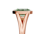 Rose gold Bezel Set Fancy Green Emerald  Cut Solitaire Ring with Tapered Band