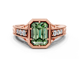 Rose gold Bezel Set Fancy Green Emerald  Diamond Milgrain Pave Engagement Ring_32