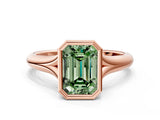 Rose gold Bezel Set Fancy Green Emerald  Solitaire Diamond Ring with Smooth Band 1