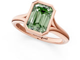 Rose gold Bezel Set Fancy Green Emerald  Solitaire Diamond Ring with Smooth Band 2