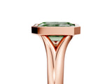 Rose gold Bezel Set Fancy Green Emerald  Solitaire Diamond Ring with Smooth Band
