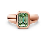 Rose gold Bezel Set Fancy Green Emerald  Solitaire Ring with Wide Band