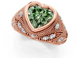 Rose gold Bezel Set Fancy Green Heart Cut Diamond Milgrain Band Ring_1