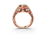 Rose gold Bezel Set Fancy Green Heart Cut Diamond Milgrain Band Ring_3